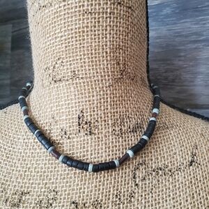 Seed Wood Necklace Petite Earth Colored Brown Green Teal Small